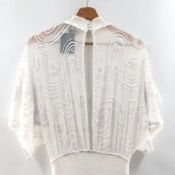 RETROFETE CHLOE EMBELLISHED SILK CHIFFON‎ DRESS WHITE XS - Picture 6 of 14